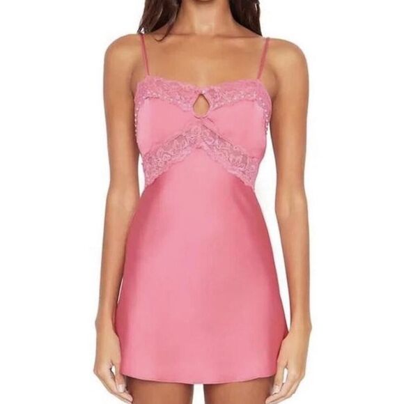 Danielle Guizio Pink Lace Beaded Slip Dress XL Babydoll Y2K Party Mini Sexy - Picture 1 of 16